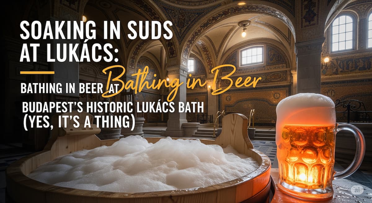 Experiencia de Beer Spa en el Baño Lukács de Budapest, con tinas de madera y canillas de cerveza artesanal