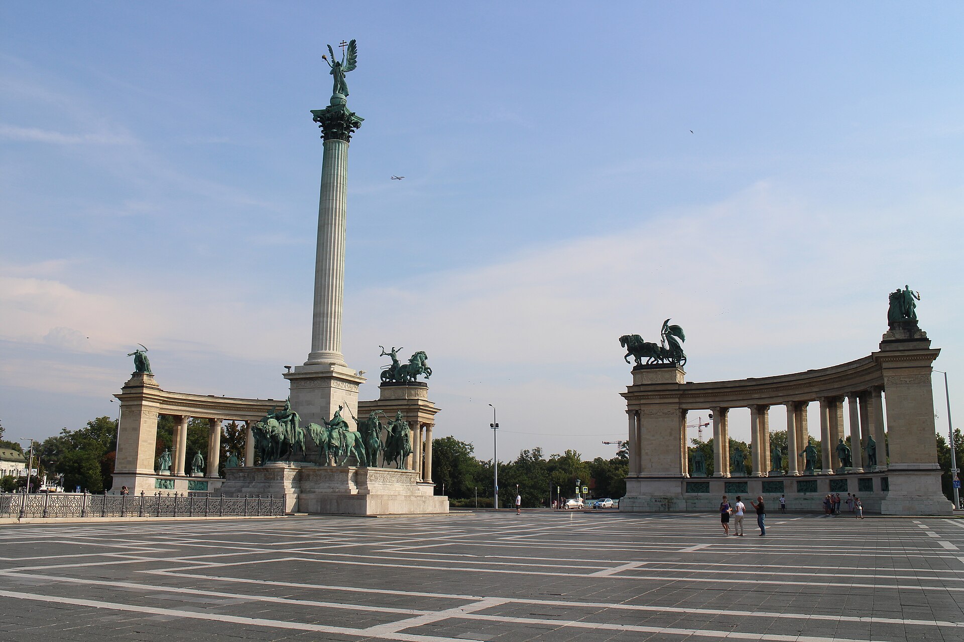 Heroes’ Square in Budapest, the Millennium Monument colonnades and central column seen from across the plaza