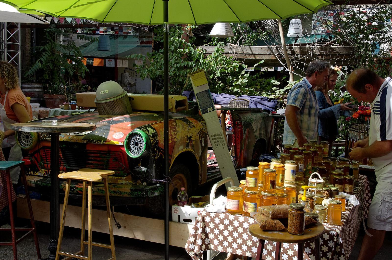 The Sunday farmers market in the courtyard of Szimpla Kert, Budapest
