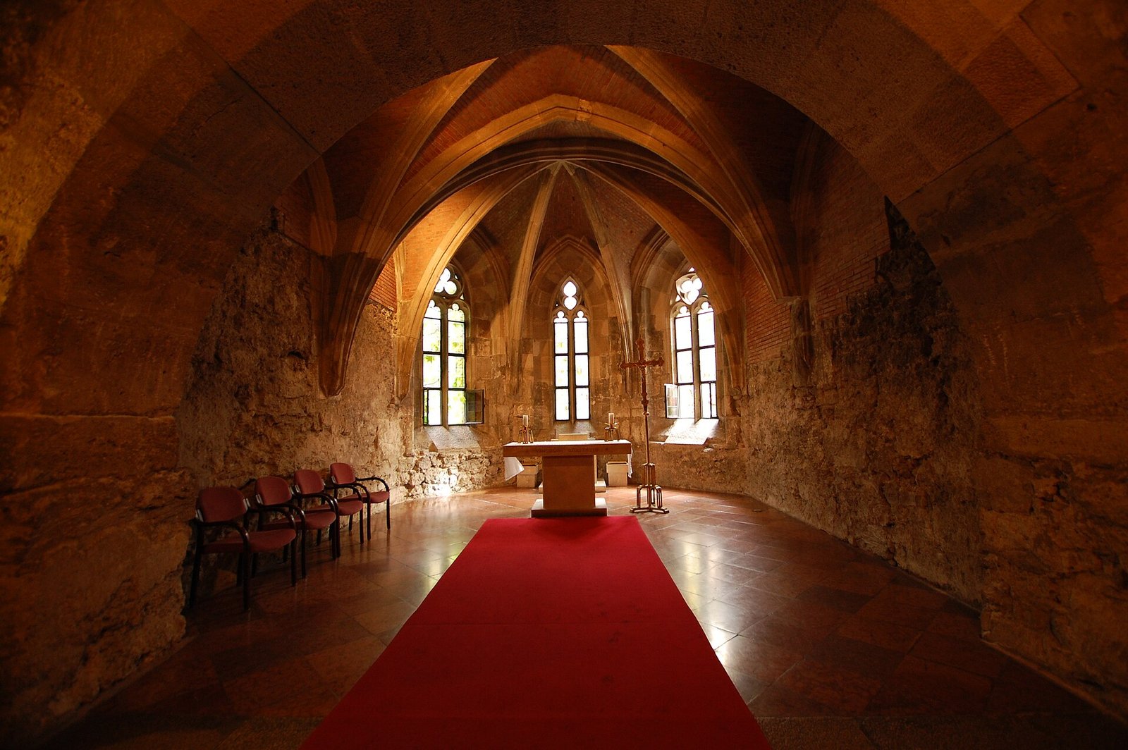 The medieval palace chapel in the basement of the Budapest History Museum, with its rib vault and restored stone walls