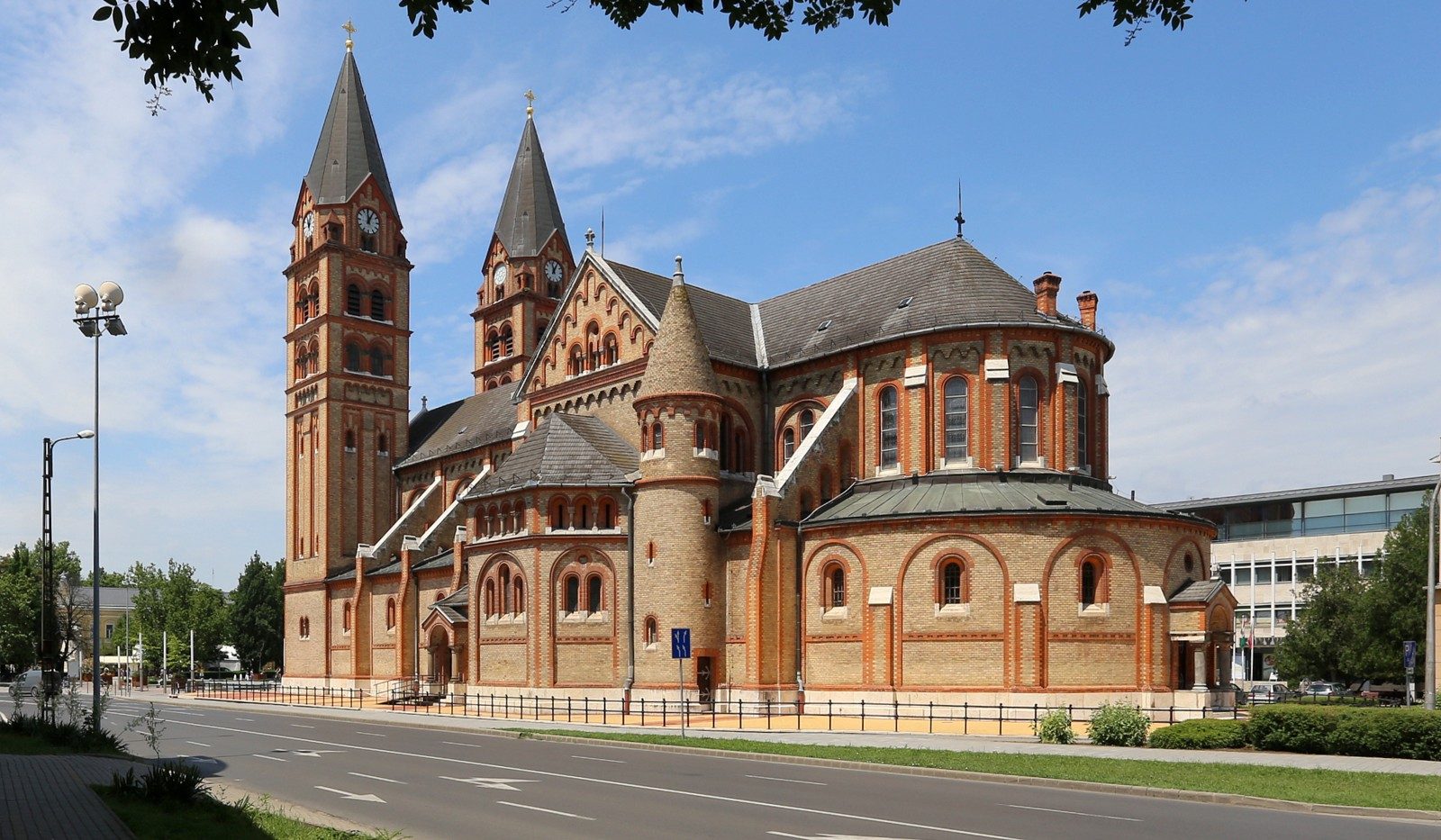 The twin-towered red-brick Roman Catholic co-cathedral on Kossuth tér in Nyíregyháza