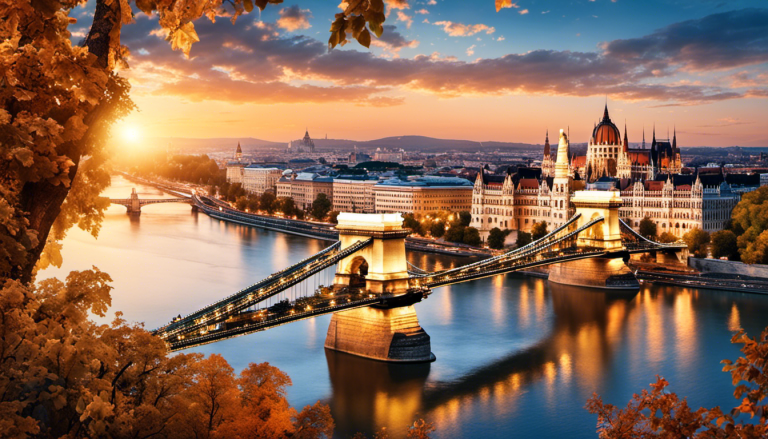 An image collage featuring Budapest landmarks: Chain Bridge, Buda Castle, City Park with Vajdahunyad Castle, Budapest Zoo entrance, and a family enjoying a Danube river cruise at sunset
