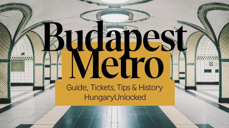 Budapest Metro Guide: Map of M1, M2, M3, M4 lines with vintage Hungarian metro station tiles background - HungaryUnlocked travel blog header